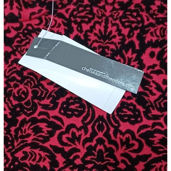 NWT Chelsea & Theodore Embroidered Black & Red Velvet Midi Dress Size Medium - Picture 6 of 7